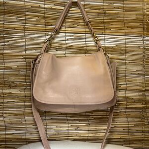 Neutral Blush Leather Shoulder Bag with Adjustable Strap